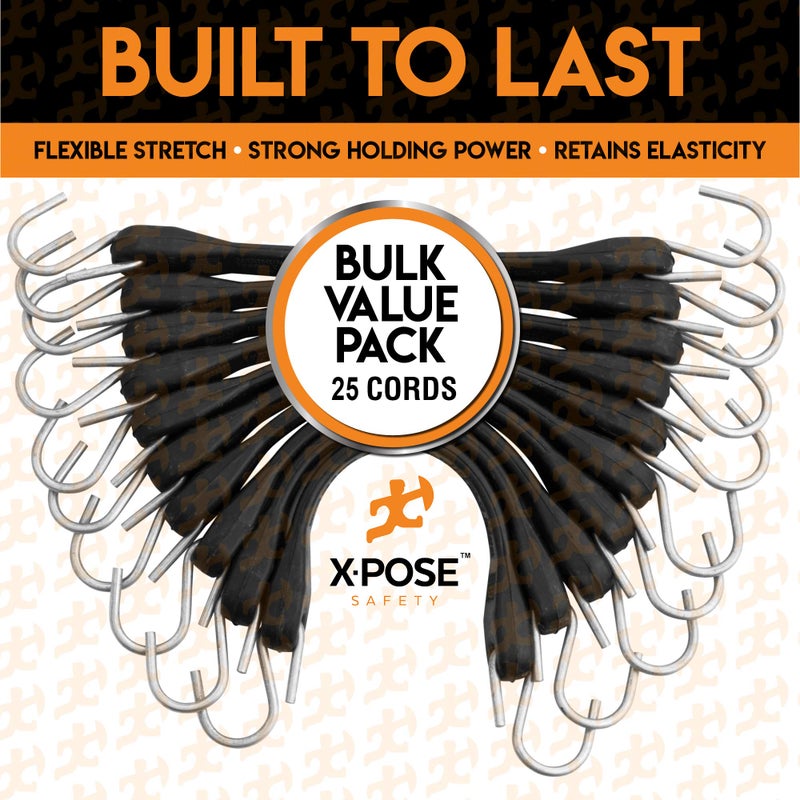 xpose safety Rubber Bungee Cords with Hooks 25 Pack 21 Inch (32â€ Max Stretch) Heavy-Duty Black Tie Down Straps for Outdoor, Tarp Covers, Canvas Canopies, Motorcycle, and Cargo - by Xpose Safety - Image 5